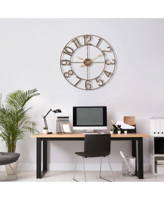 Large Wall Clock for Living Room Decor - Numeral Wall Clock for Kitchen - 24 inch Wall Clock Decorative (Gold)