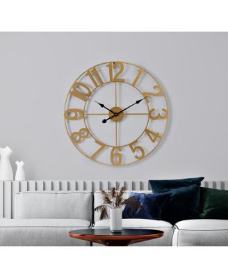 Large Wall Clock for Living Room Decor - Numeral Wall Clock for Kitchen - 24 inch Wall Clock Decorative (Gold)