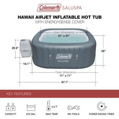Coleman Hawaii AirJet Square Inflatable Hot Tub with EnergySense Cover