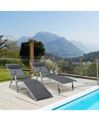 2PCS Patio Lounge Chair Rustproof Aluminum Folding Chaise w/ Adjustable Backrest & Footrest