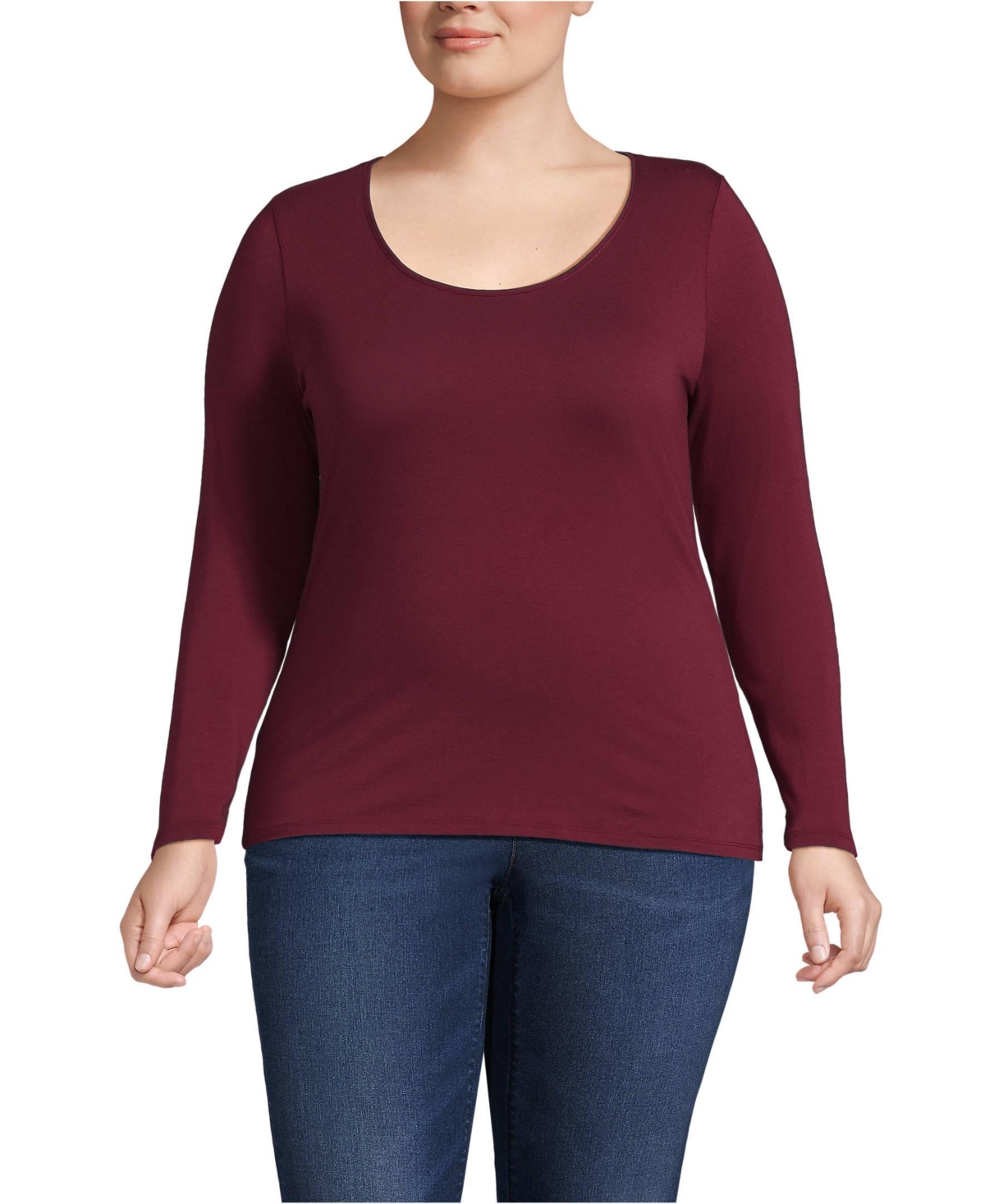 Lands' End Plus Size Lightweight Jersey Skimming Long Sleeve Scoop Neck T-shirt