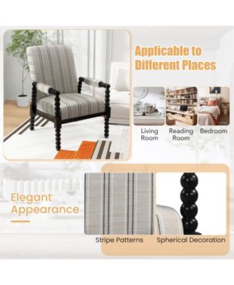 Upholstered Accent Chair with Rubber Wood Frame for Living Room-Beige