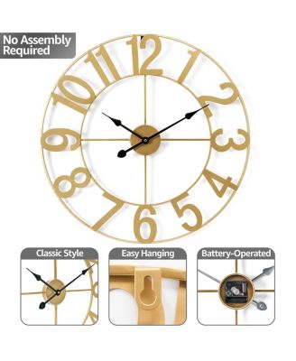Large Wall Clock for Living Room Decor - Numeral Wall Clock for Kitchen - 16-inch Wall Clock Decorative (Gold)