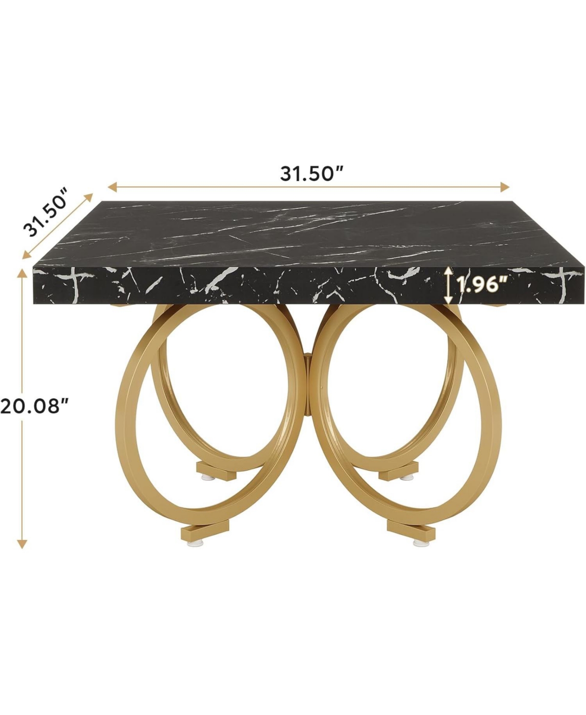 Tribesigns Square Coffee Table, 31.5 Inch Modern Black Cocktail Table with Gold Geometric Frame, Faux Marble Center Table Tea Table for Living Room
