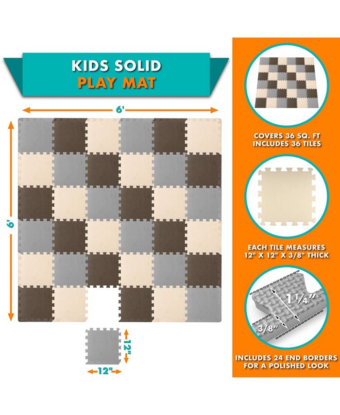 ProsourceFit ProSource Kids Floor Play Mat 3/8-in, 36 Sq Ft - 36 Tiles - Brown - 36