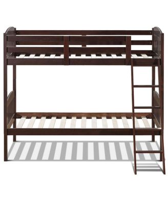 Hardwood Twin Bunk Bed Frames with Inclined Ladder and Safety Guardrails