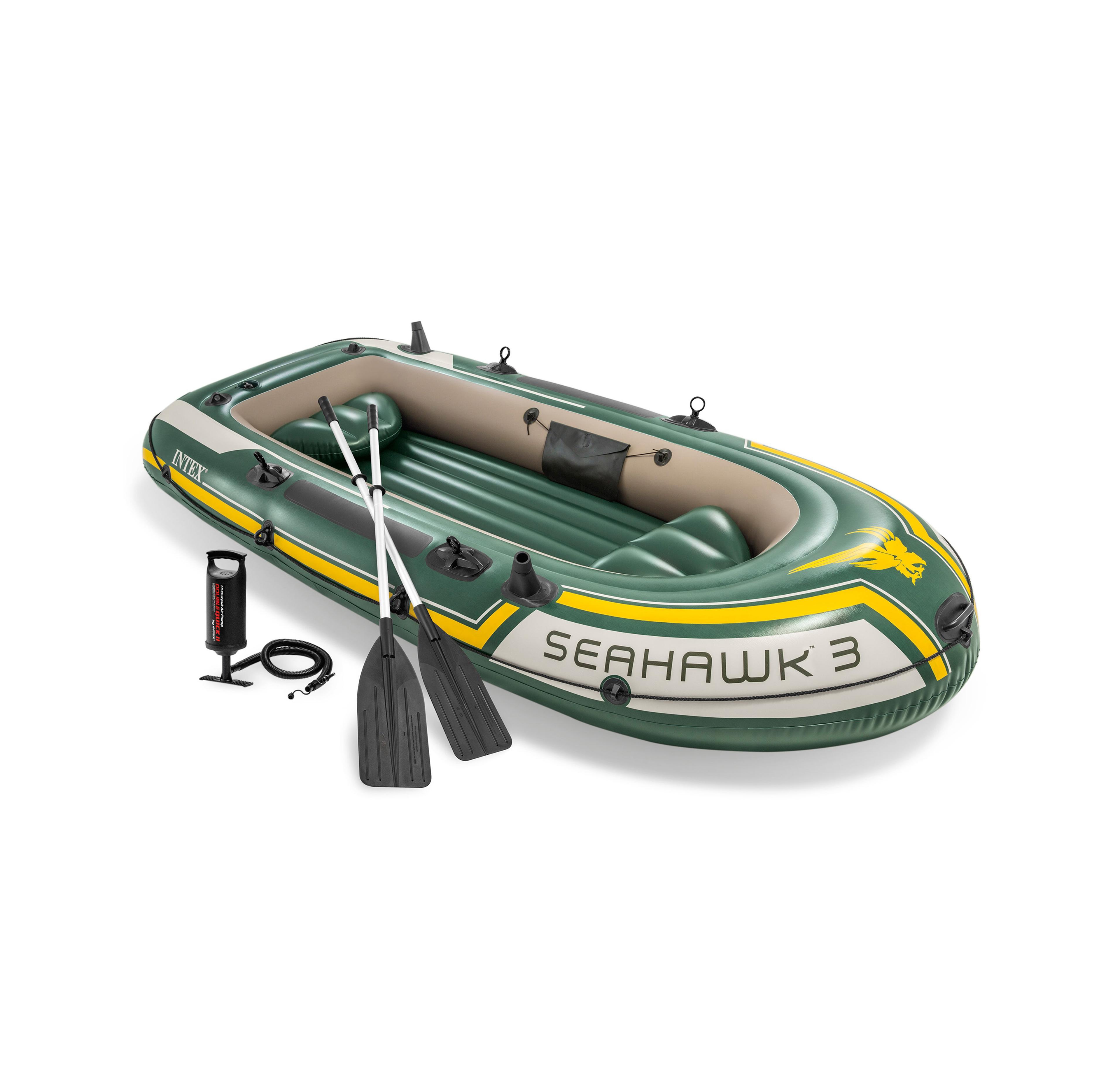 Intex Seahawk 3 Person Inflatable Rafting Boat Set with Aluminum Oars and Pump