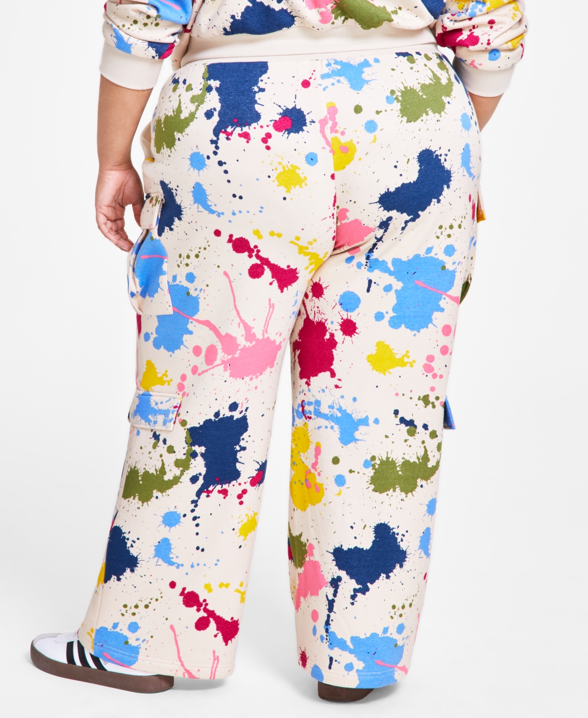 Nina Parker Trendy Plus Size High-Rise Cargo Pocket Printed French Terry Sweatpants