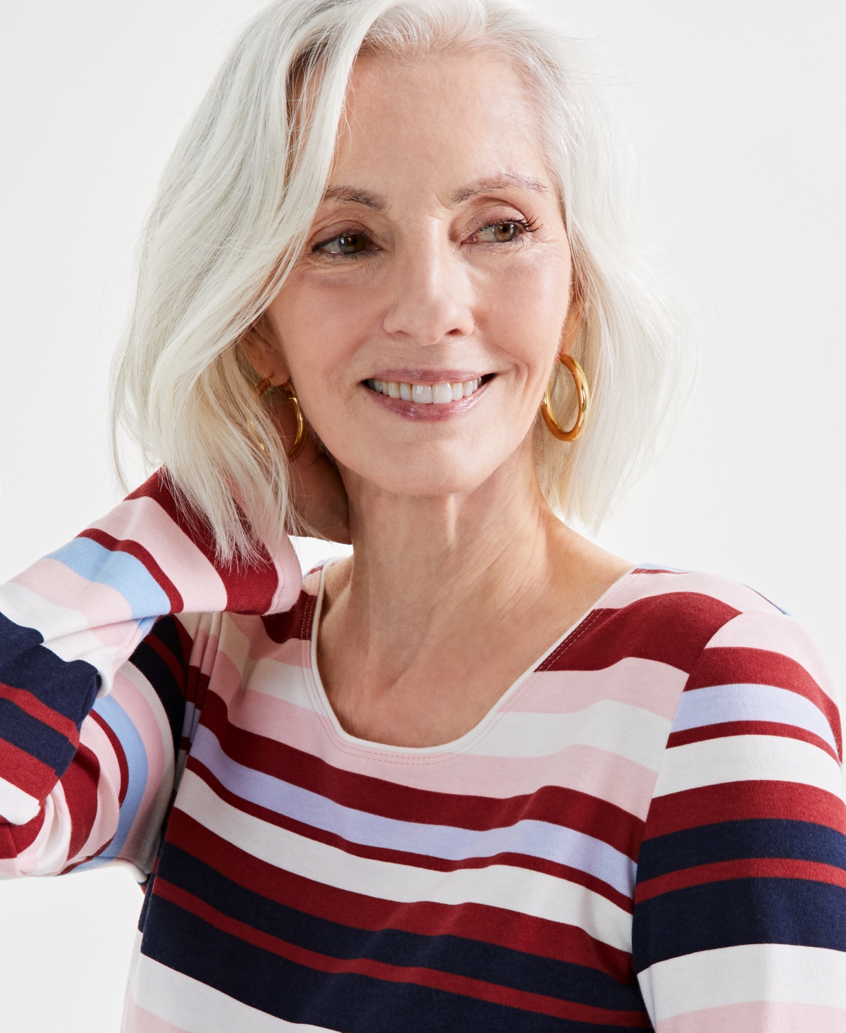 Style & Co Women's Striped Long Sleeve Scoop-Neck Top, Created for Macy's