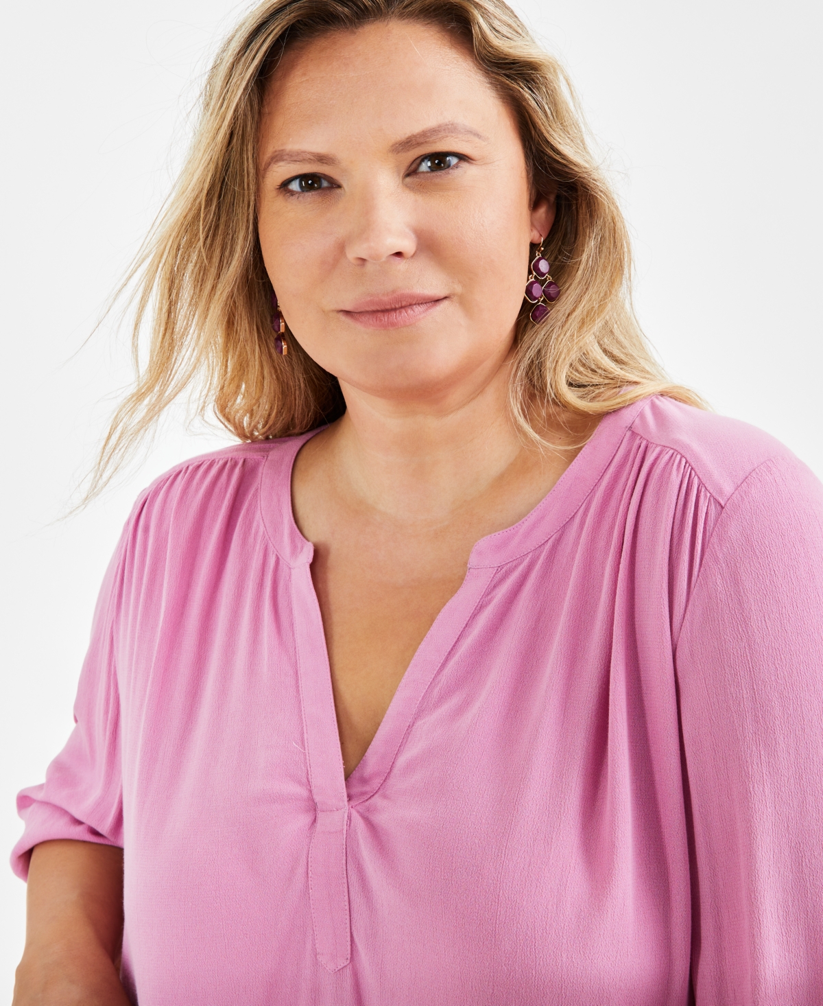 Style & Co Plus Size Split-Neckline Popover Blouse, Created for Style & Co