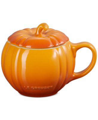 Le Creuset - Stoneware Pumpkin Mug with Lid, 14 oz., Persimmon
