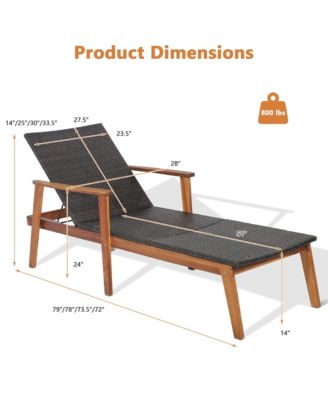 Adjustable Patio Rattan Lounge Chair Recliner Outdoor Chaise Acacia Wood Frame