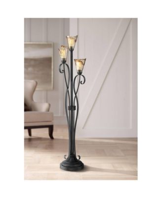 Gardena Rustic Tree Floor Lamp 65 1/2" Tall Powder Coated Black 3 Light Wavy Amber Art Glass Shade for Living Room Reading House