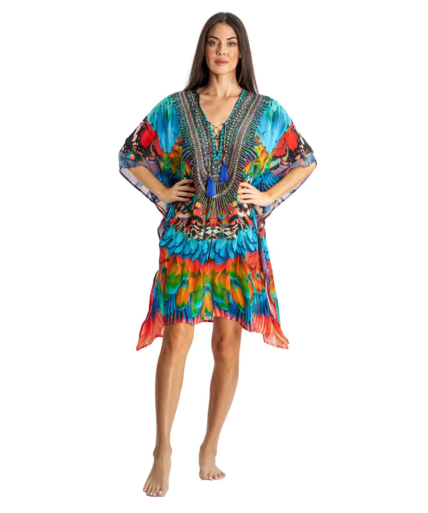 Women's V-neck Short Kaftan Dress