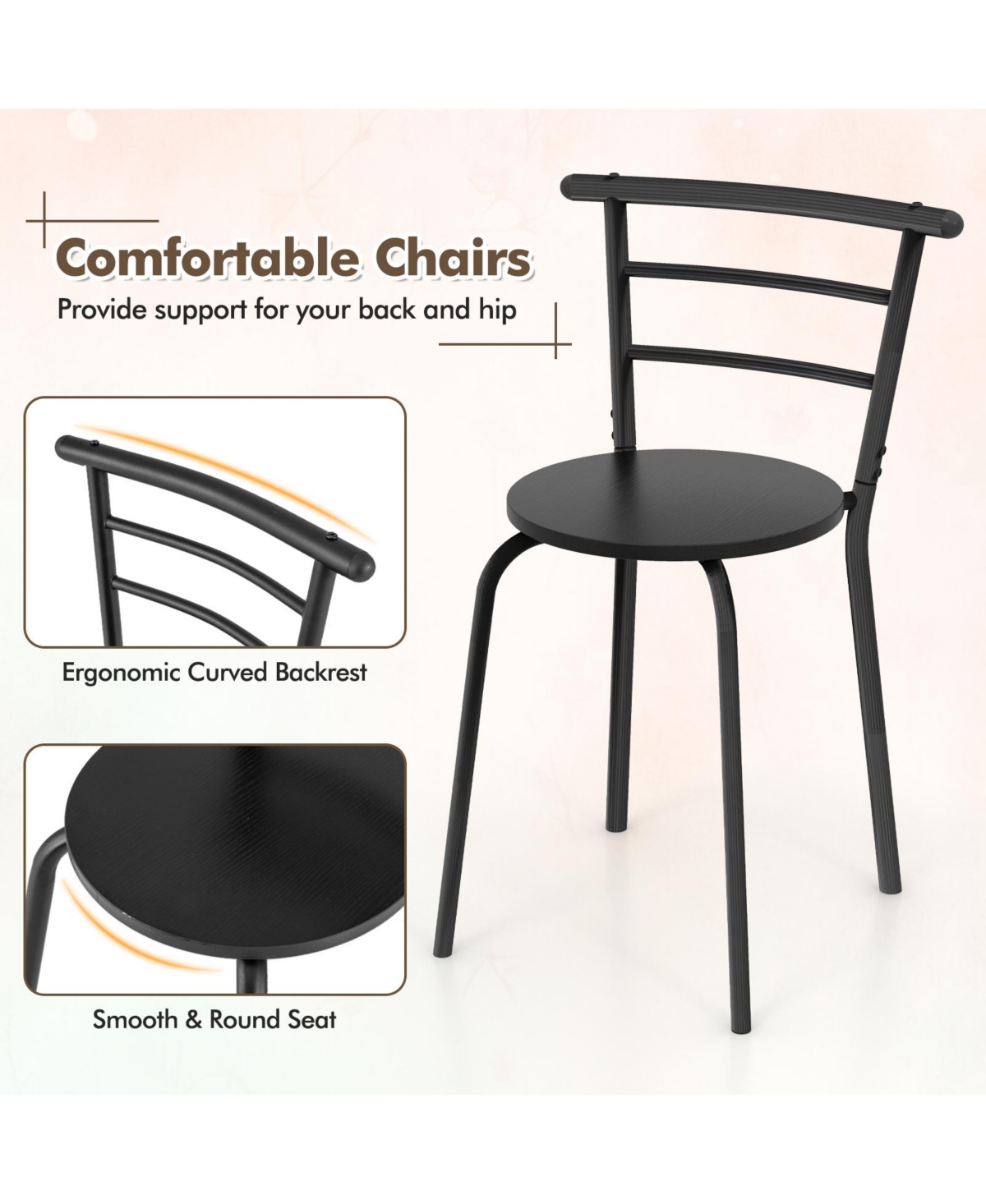 Slickblue 3-Piece Home Kitchen Bistro Pub Table Set with 2 Chairs