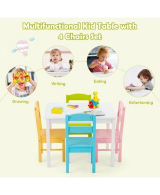 Kids 5 Pieces Table and Chair Set Wooden Children Activity Playroom Furniture Gift
