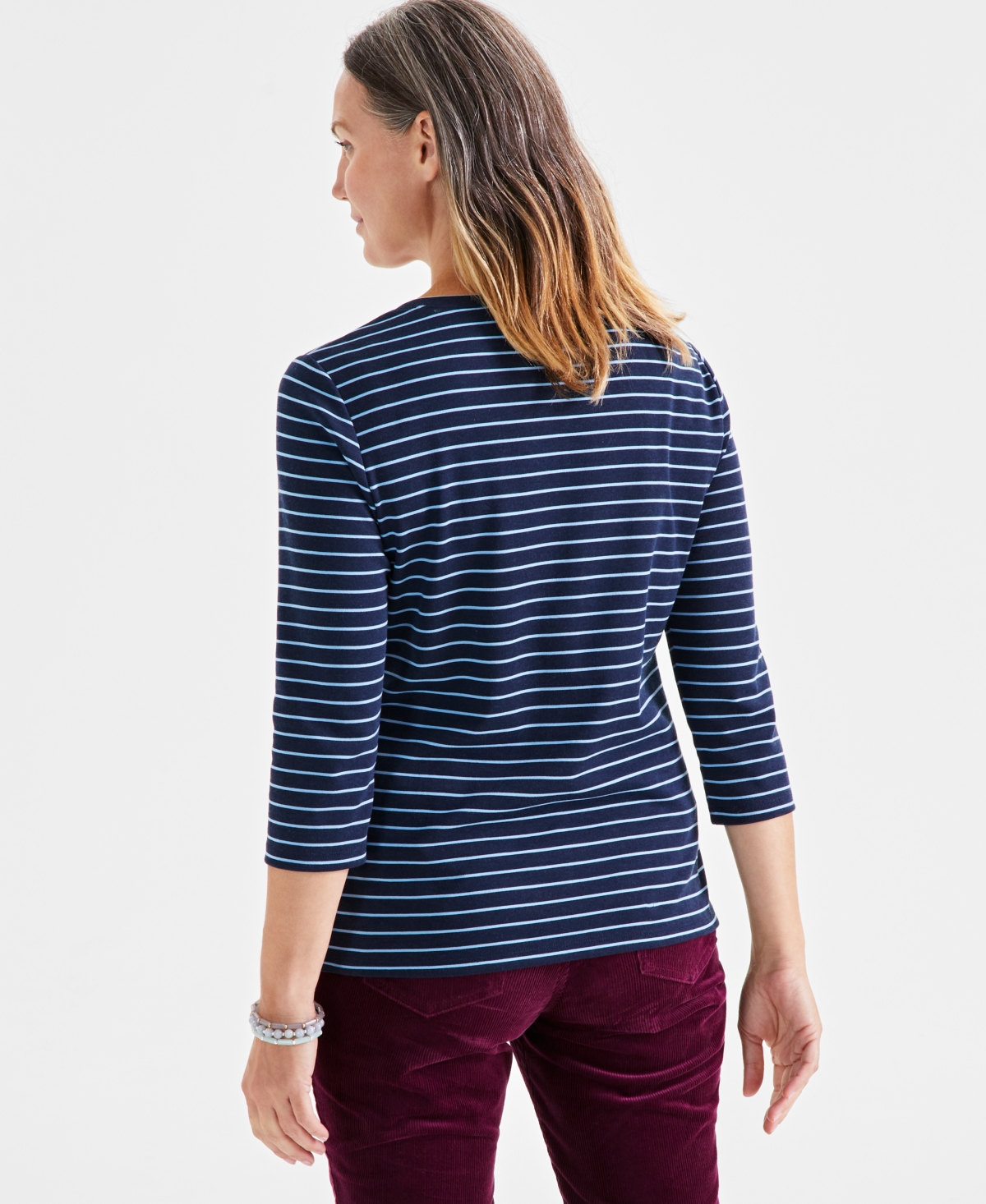 Style & Co Women's Striped Henley Tee, Created for Macy's