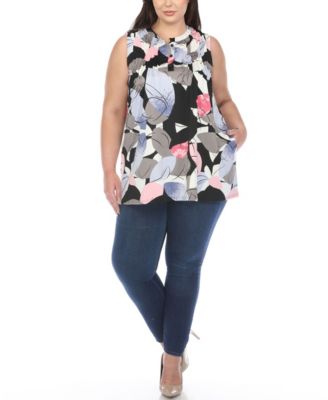 Plus Size Pleated Front Sleeveless Tunic Top