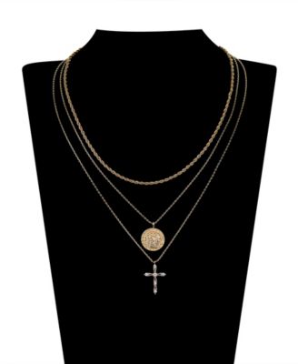 Cubic Zirconia Saint Christopher Cross Layered Pendant Necklace Set