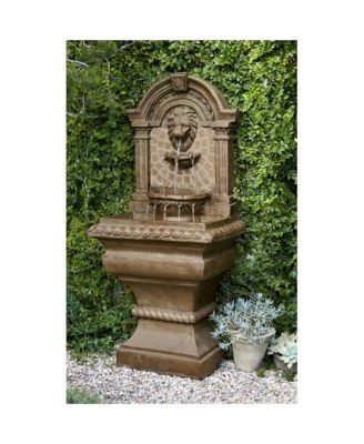 Royal Lions Head 51" High Large Italian Outdoor Decor Faux Stone Floor Fountain with Light Outside Garden Patio