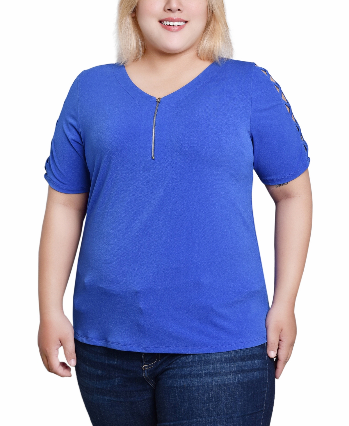 Ny Collection Plus Size Short Sleeve Quarter Zip Top