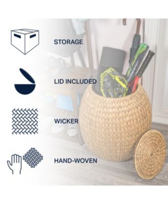 Colt 17&amp;quot; Coastal Bohemian Handwoven Hyacinth Storage Stool with Lid, Natural