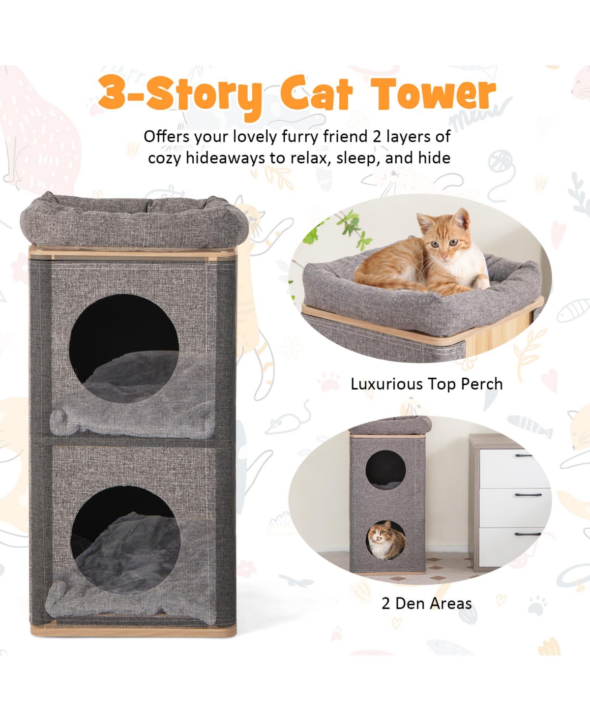 Slickblue 3-Story Cat House with Scratching Board for Indoor Cats