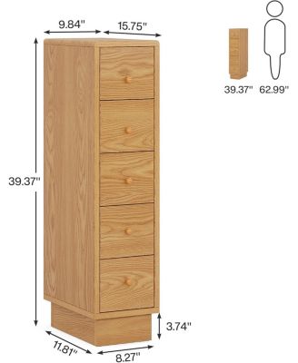 5-Drawer Dresser, Wood Narrow Dresser for Bedroom, Tall Skinny Dresser Chest of Drawers, Slim Storage Drawers Organizer Lingerie Chest for Small Spaces, Bathroom, Closet