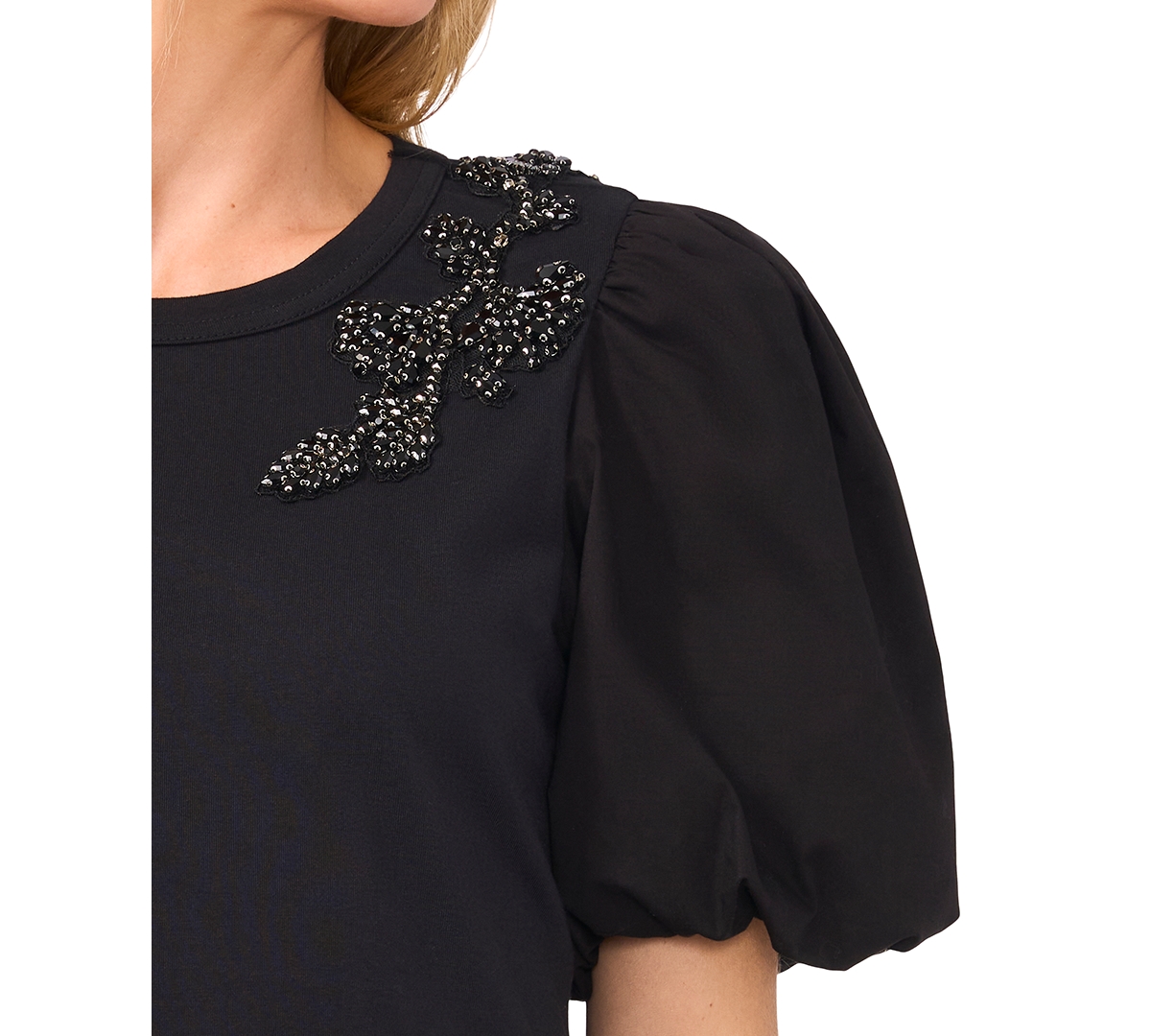 CeCe Women's Puff-Sleeve Bead-Embellished Top