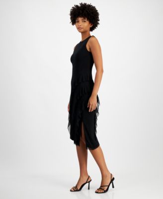 Tinsel Juniors' Round-Neck Studded Asymmetric-Ruffle Dress