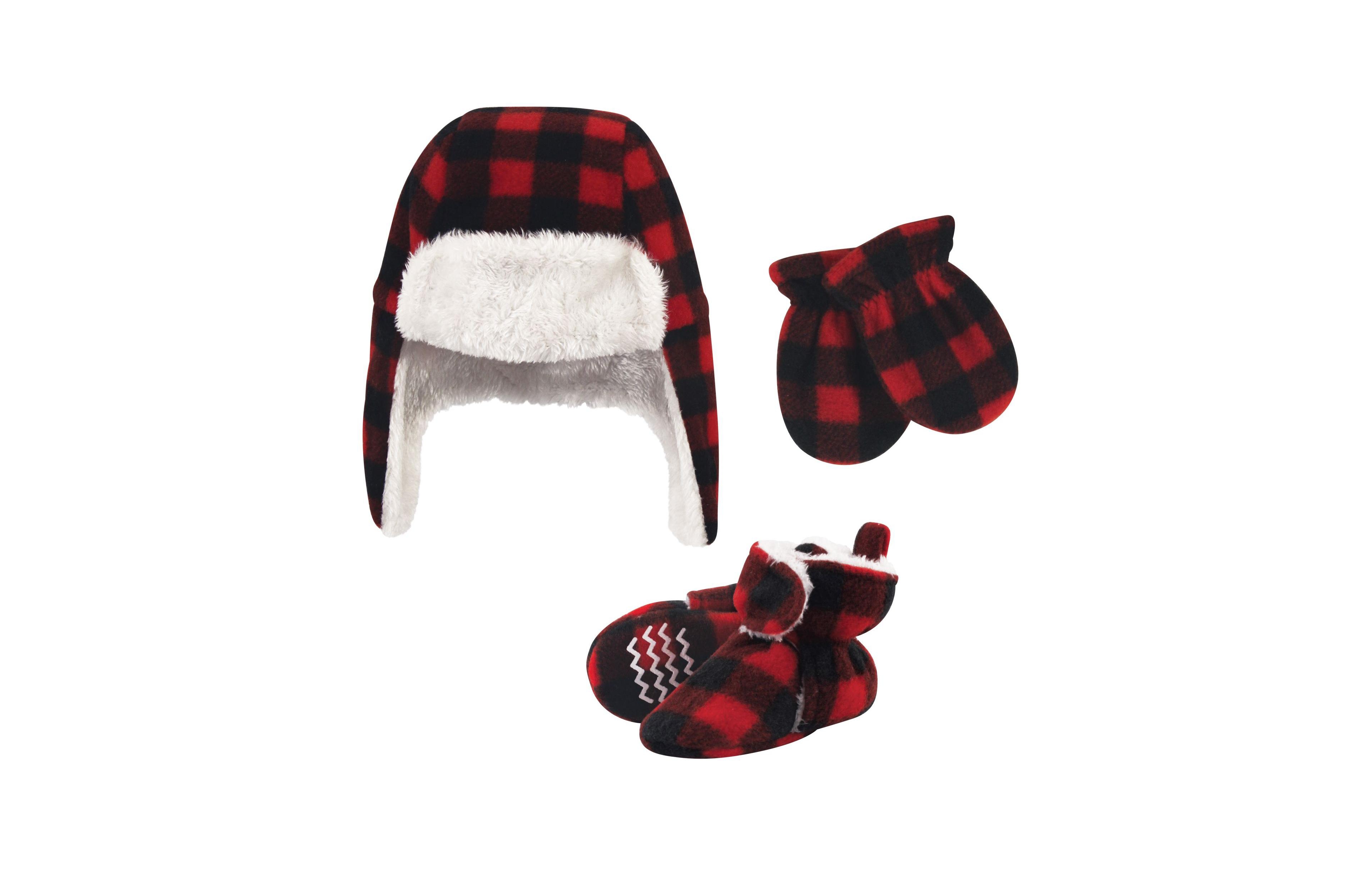 Hudson Baby Boys Unisex Winter Warmth 3Pk Earflap Hat, Mittens & Plush Booties