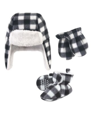 Baby Unisex Unisex Winter Warmth 3Pk Earflap Hat, Mittens & Plush Booties