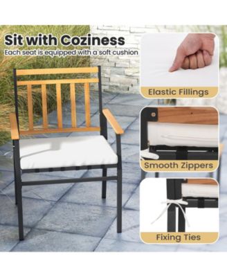 3 Pieces Outdoor Furniture Set Acacia Wood Patio Conversation Set with Cushions