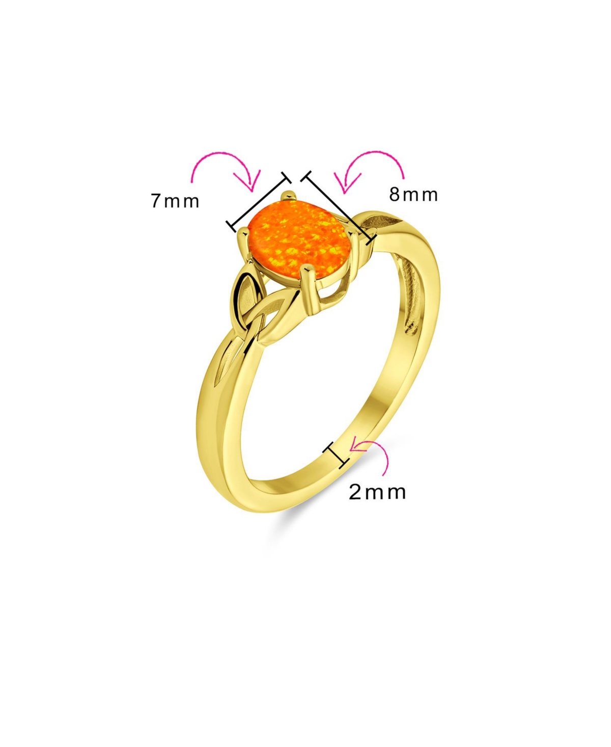 Bling Jewelry Dainty Bff Triquetra Celtic Love Knot Oval MexicanSynthetic Opal Ring Promise For For Women Sterling Silver - Orange