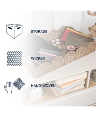 Jonathan Y Scalloped Southwestern Cottage Hand-Woven Rattan Tray with Handles