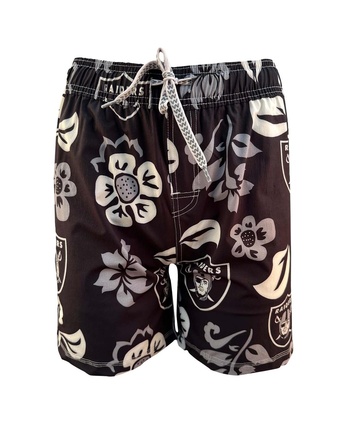 Wes & Willy Big Boys and GirlsLas Vegas Raiders Floral Volley Swim Trunks - Black