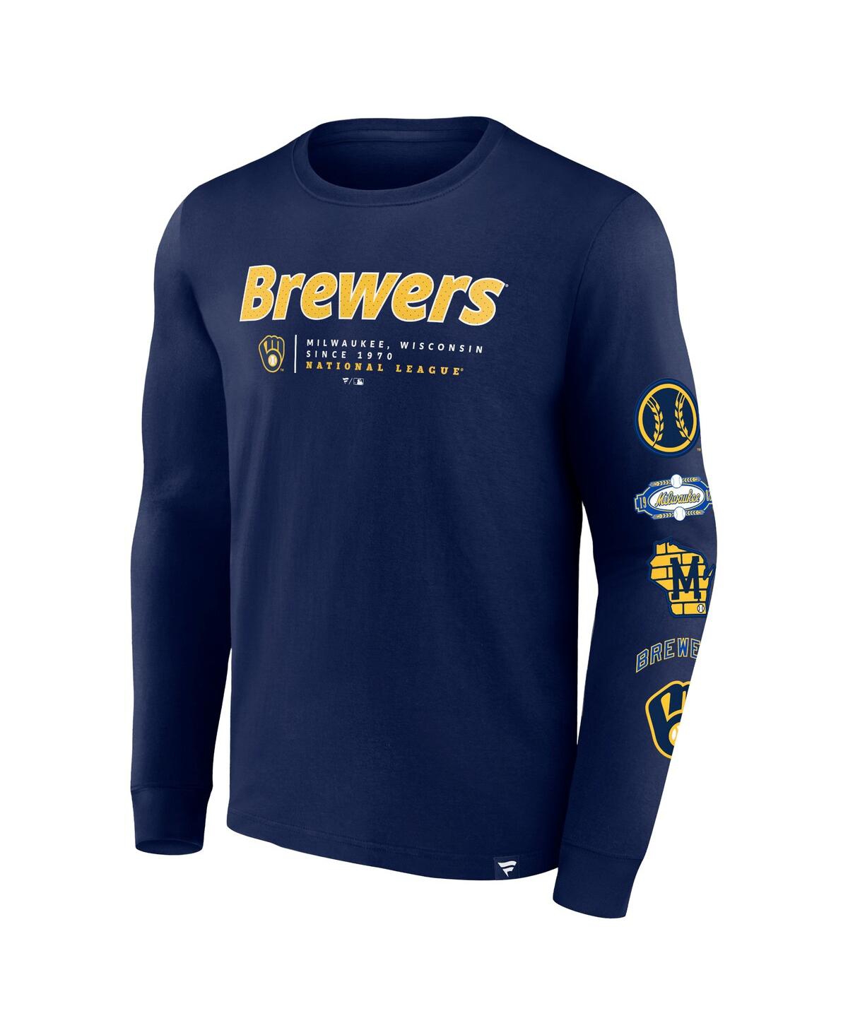 Fanatics Men'sMilwaukee Brewers Strike the Goal Long Sleeve T-Shirt - Navy