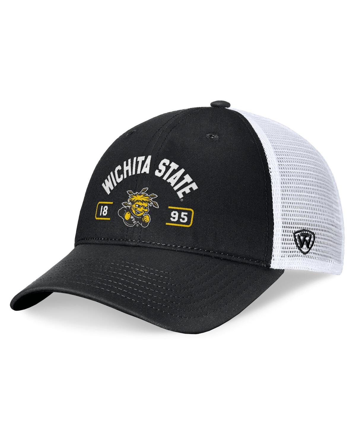 Top Of The World Men's Black/white Wichita State Shockers Free Kick Trucker Adjustable Hat In Black,white