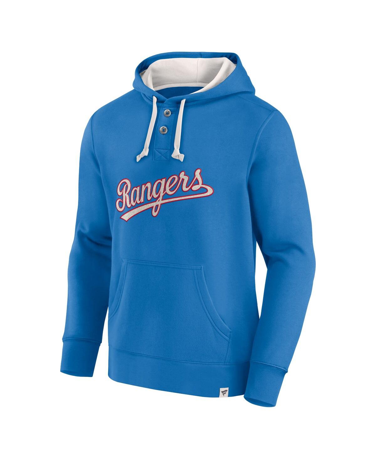 Fanatics Men'sTexas Rangers Plan for Adversity Henley Fleece Pullover Hoodie - Royal, Cream