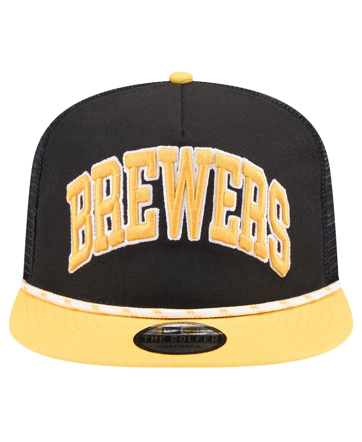 NEW ERA MEN'S BLACK MILWAUKEE BREWERS THROWBACK MESHBACK GOLFER HAT 