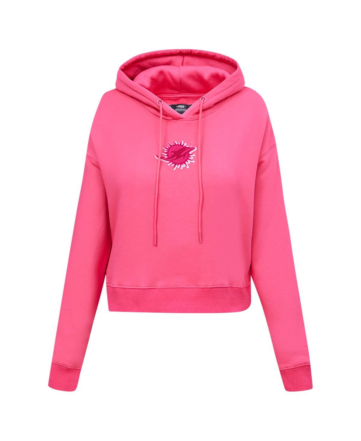Pro Standard Women's Pink Miami Dolphins Triple Pink Cropped Fleece Pullover Hoodie In Pink