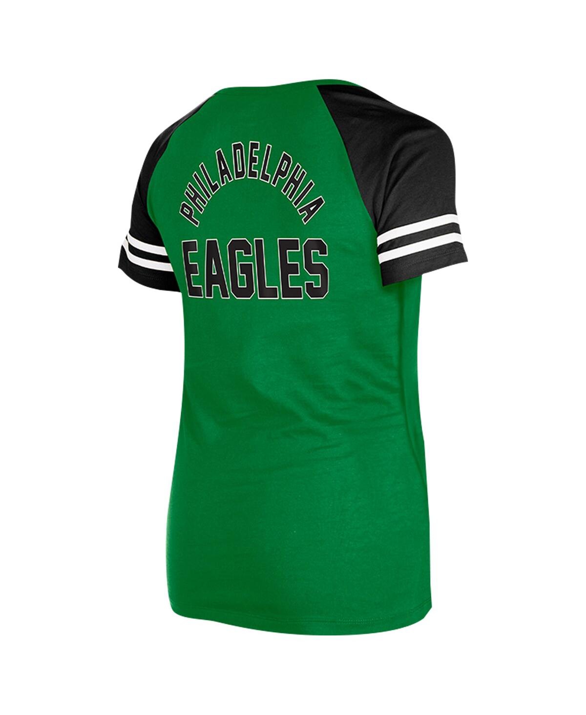New Era Women's Kelly-Green Philadelphia Eagles Throwback Lace-Up Raglan T-Shirt