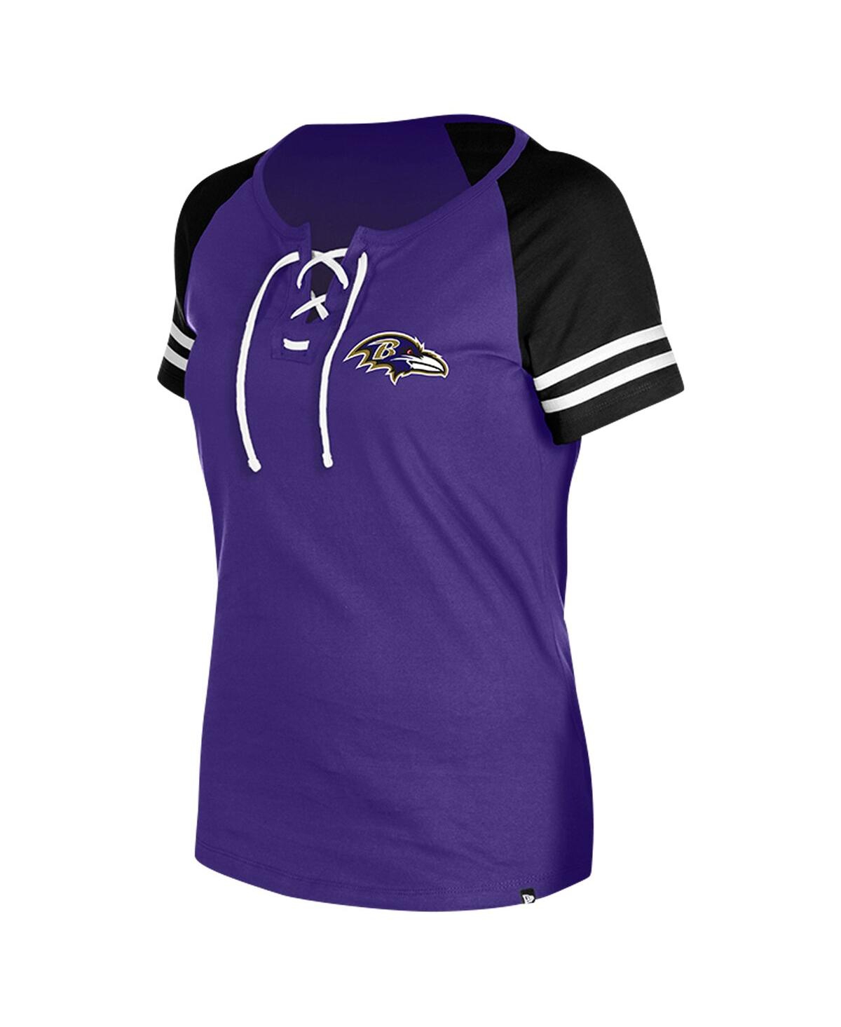 NEW ERA WOMEN'S PURPLE BALTIMORE RAVENS LACE-UP RAGLAN T-SHIRT 