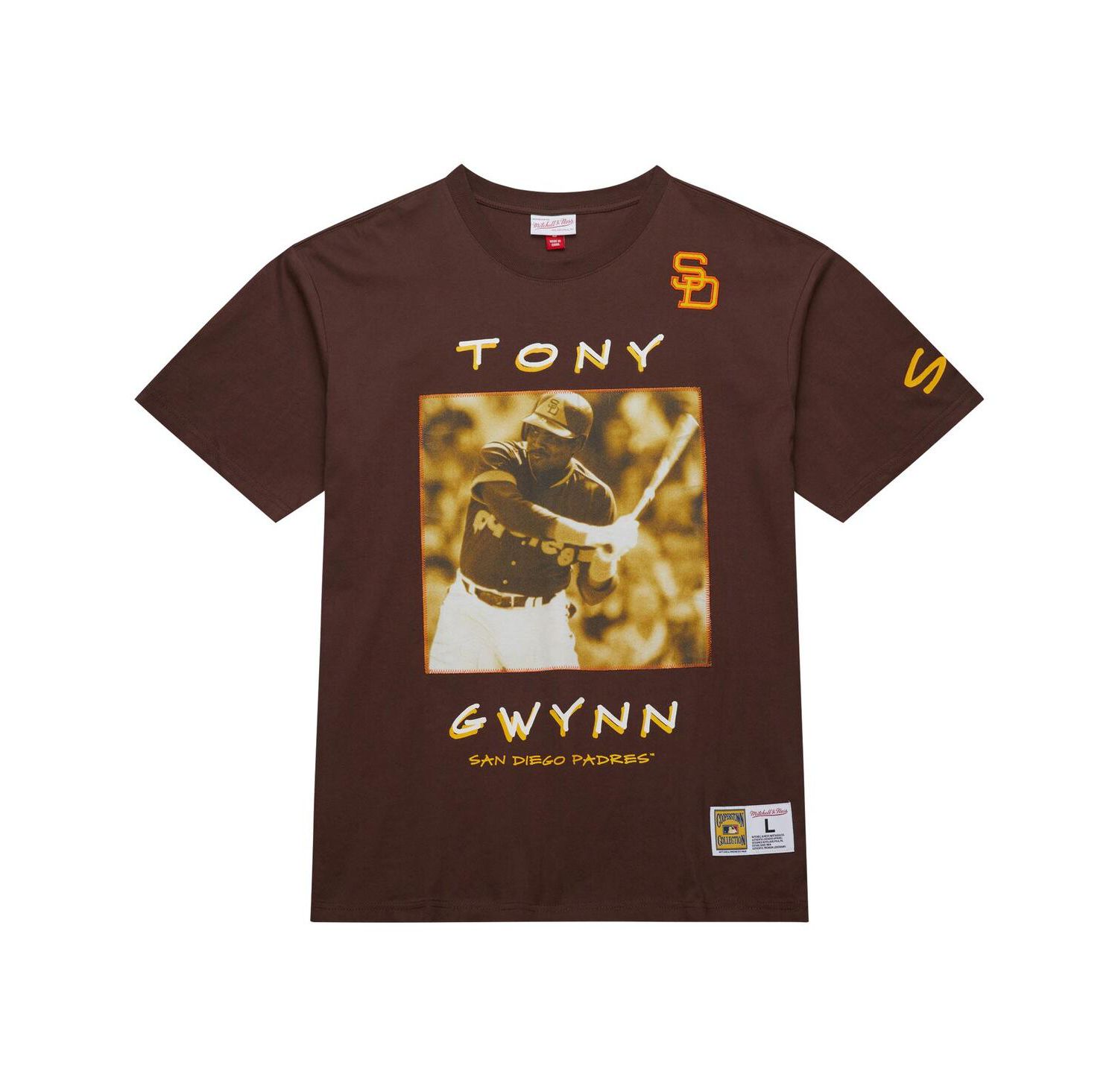 Men's Tony Gwynn Brown San Diego Padres Cooperstown Collection Heavyweight Premium Player vintage-like Logo T-Shirt