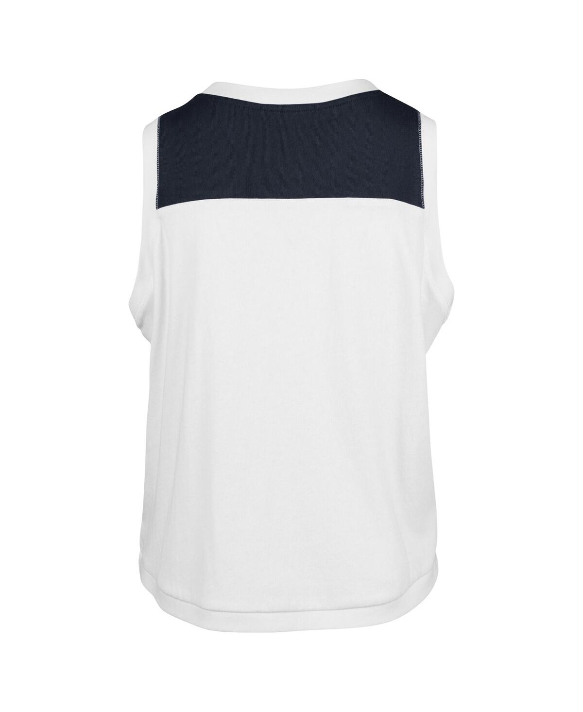 47 BRAND WOMEN'S WHITE/NAVY ATLANTA BRAVES PLUS SIZE WAIST LENGTH MUSCLE TANK TOP 