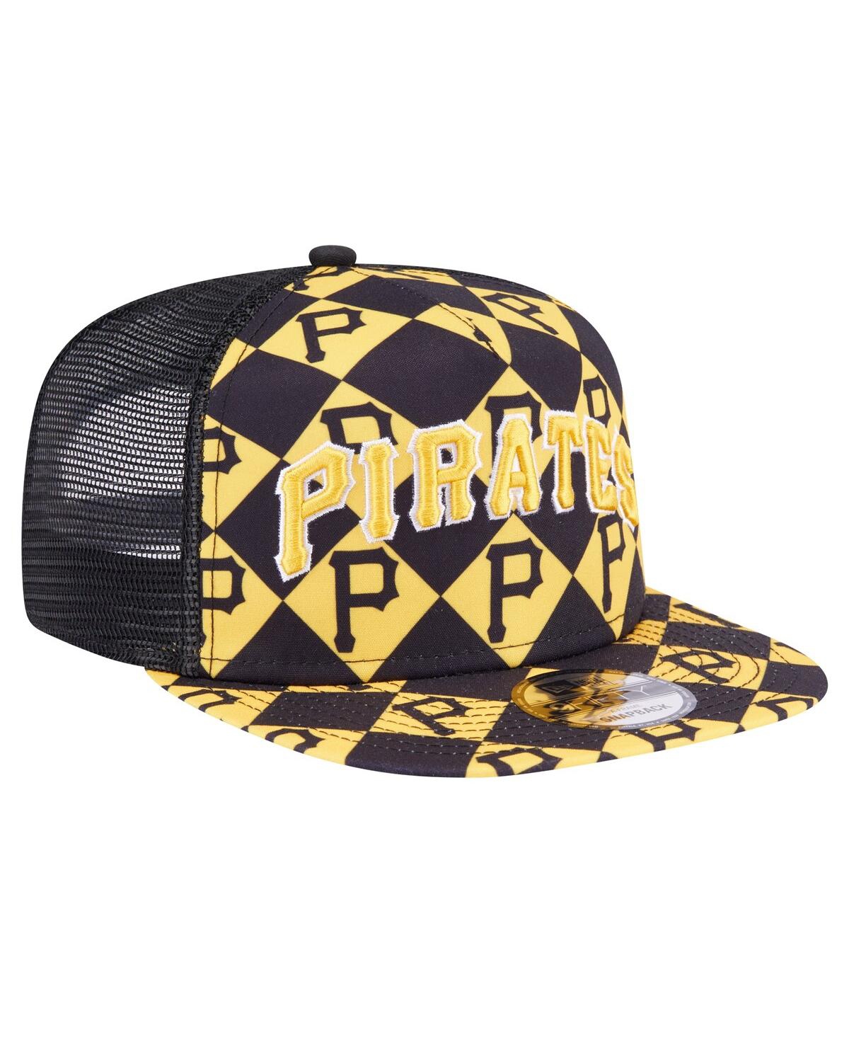 New Era Men's Black Pittsburgh Pirates Seeing Diamonds A-frame Trucker 9fifty Snapback Hat In Black