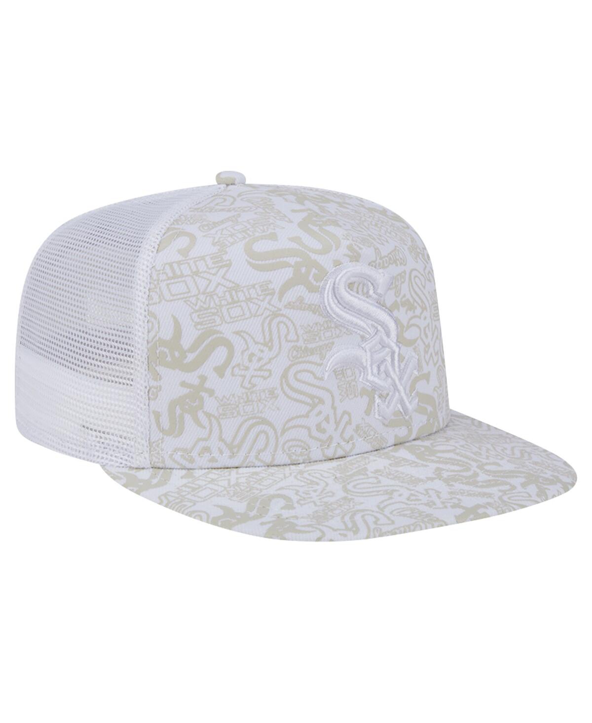 New Era Men's White Chicago White Sox Logo Dunes A-frame Trucker 9fifty Snapback Hat In White