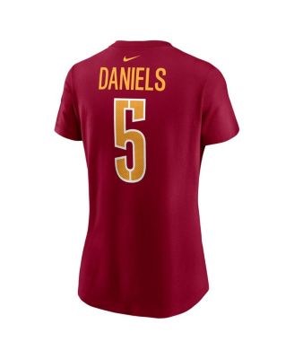 Women's Jayden Daniels Burgundy Washington Commanders 2024 NFL Draft First Round Pick Name Number T-Shirt