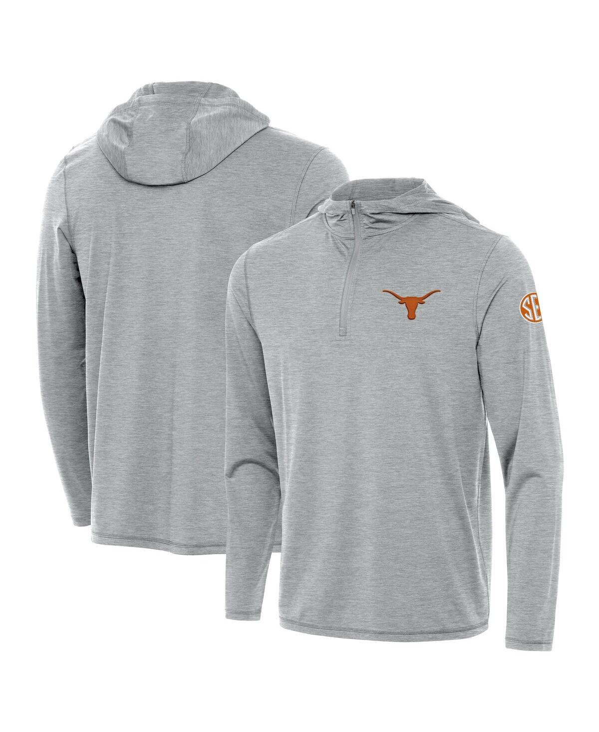 Antigua Men's Heather Gray Texas Longhorns Sec Tidy Quarter-zip Pullover Hoodie In Heather Gray