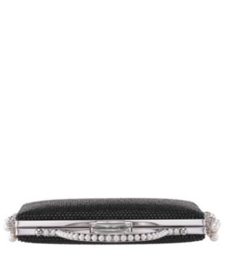 Cultivated Pearl Dangle Crystal Embellished Minaudiere Clutch